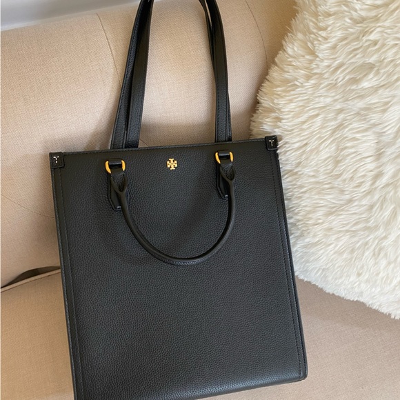 NEW Tory Burch Blake Black Medium Pebbled Leather Shopping Tote Bag Handbag - Picture 2 of 4